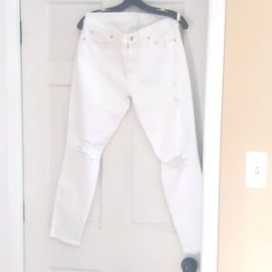 7 For All Mankind Guinevere White Mid-Rise Destroy Ankle Skinny Jeans 31